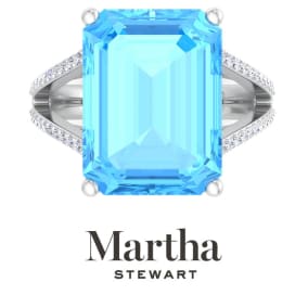 Martha Stewart 10 1/4 Carat Emerald Cut Blue Topaz and Lab Grown Diamond Ring In Sterling Silver