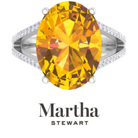 Martha Stewart 10 1/4 Carat Oval Shape Citrine and Lab Grown Diamond Ring In Sterling Silver