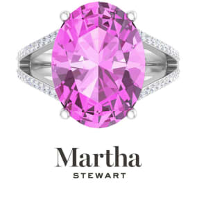 Martha Stewart 10 1/4 Carat Oval Shape Pink Sapphire and Lab Grown Diamond Ring In Sterling Silver