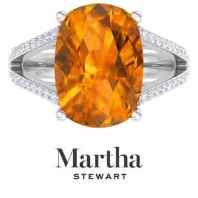 Martha Stewart 10 1/4 Carat Cushion Cut Citrine and Lab Grown Diamond Ring In Sterling Silver