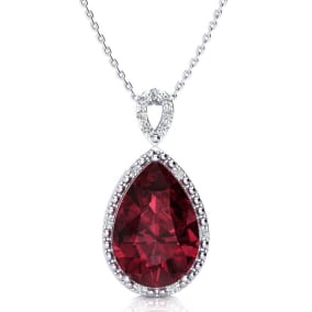3 1/2ct Pear Shaped Garnet and Diamond Necklace In 10K White Gold
