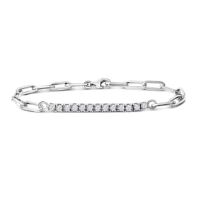 1/2 Carat Lab Grown Diamond Bracelet In Sterling Silver Paperclip Chain, 7 Inches