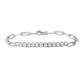 1 Carat Lab Grown Diamond Bracelet In Sterling Silver Paperclip Chain, 7 Inches