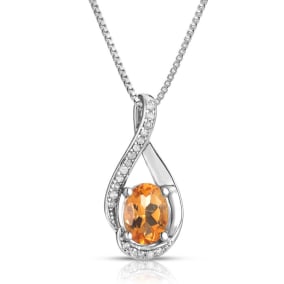 1/2 Carat Round Shape Citrine and Halo Diamond Necklace In Sterling Silver With 18 Inch Chain