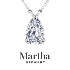 Martha Stewart Pear Shape Lab Grown Diamond Solitaire Necklace In 14K White and Yellow Gold