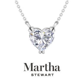 Martha Stewart Heart Shape Lab Grown Diamond Solitaire Necklace In 14K White and Yellow Gold