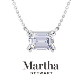 Martha Stewart Emerald Cut Lab Grown Diamond Solitaire Necklace In 14K White and Yellow Gold