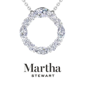 Martha Stewart 4 Carat Lab Grown Diamond Marquise and Round Circle Necklace In 14K White and Yellow Gold