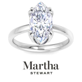 Martha Stewart Marquise Shape Lab Grown Diamond Solitaire Engagement Ring In 14K White and Yellow Gold