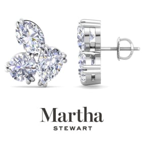 Martha Stewart 3 Carat Lab Grown Diamond Cluster Stud Earrings In 14 Karat White and Yellow Gold, Pear-Round-Oval