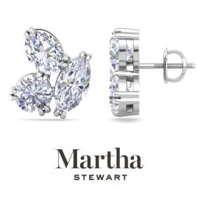 Martha Stewart 3 Carat Lab Grown Diamond Cluster Stud Earrings In 14 Karat White and Yellow Gold, Marquise-Round-Oval