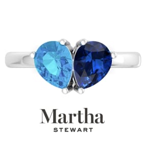 Martha Stewart 2 Carat Blue Topaz and Sapphire Two Stone Ring In Sterling Silver