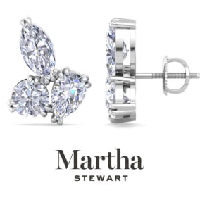 Martha Stewart 3 Carat Lab Grown Diamond Cluster Stud Earrings In 14 Karat White and Yellow Gold, Marquise-Round-Pear