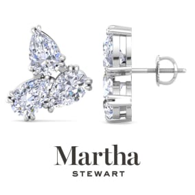 Martha Stewart 3 Carat Lab Grown Diamond Cluster Stud Earrings In 14 Karat White and Yellow Gold, Pear