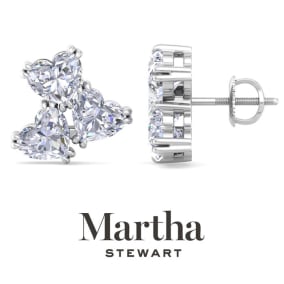 Martha Stewart 3 Carat Lab Grown Diamond Cluster Stud Earrings In 14 Karat White and Yellow Gold, Heart