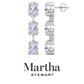 Martha Stewart 5 Carat Oval Shape Lab Grown Diamond Drop Earrings In 14 Karat White and Yellow Gold