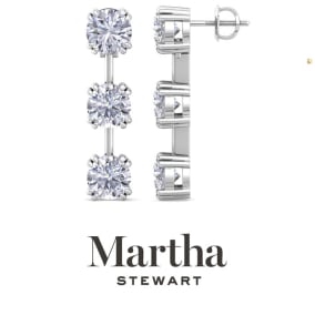 Martha Stewart 5 Carat Round Shape Lab Grown Diamond Drop Earrings In 14 Karat White and Yellow Gold