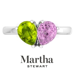 Martha Stewart 2 Carat Peridot and Pink Sapphire Two Stone Ring In Sterling Silver