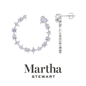 Martha Stewart 6 Carat Lab Grown Diamond Hoop Earrings In 14 Karat White and Yellow Gold, Heart