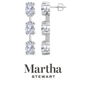 Martha Stewart 3 Carat Oval Shape Lab Grown Diamond Drop Earrings In 14 Karat White and Yellow Gold