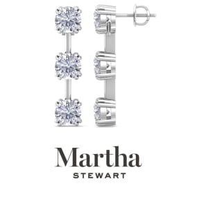 Martha Stewart 3 Carat Round Shape Lab Grown Diamond Drop Earrings In 14 Karat White and Yellow Gold