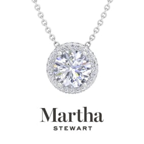Martha Stewart 2 1/4 Carat Lab Grown Diamond Halo Necklace In 14K White and Yellow Gold