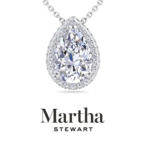 Martha Stewart 2 1/4 Carat Pear Shape Lab Grown Diamond Halo Necklace In 14K White and Yellow Gold