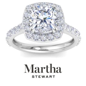Martha Stewart 4 Carat Cushion Cut Lab Grown Diamond Halo Engagement Ring In 14K White Gold