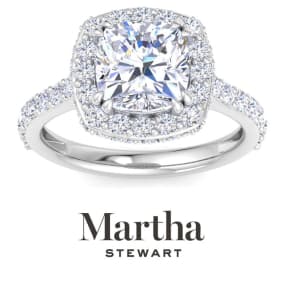 Martha Stewart 4 Carat Cushion Cut Lab Grown Diamond Hidden Halo Engagement Ring In 14K White Gold