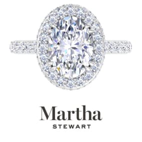 Martha Stewart 4 Carat Oval Shape Lab Grown Diamond Hidden Halo Engagement Ring In 14K White Gold