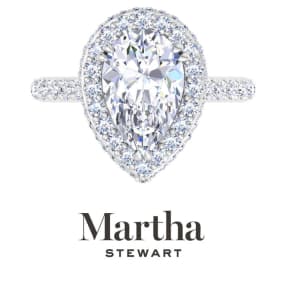 Martha Stewart 4 Carat Pear Shape Lab Grown Diamond Hidden Halo Engagement Ring In 14K White Gold