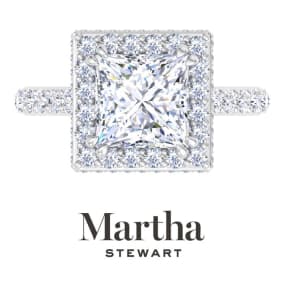 Martha Stewart 4 Carat Princess Cut Lab Grown Diamond Hidden Halo Engagement Ring In 14K White Gold