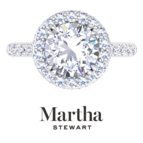 Martha Stewart 4 Carat Round Lab Grown Diamond Hidden Halo Engagement Ring In 14K White Gold