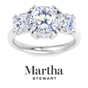 Martha Stewart 5 Carat Cushion Cut Lab Grown Diamond Three Stone Engagement Ring In 14K White Gold