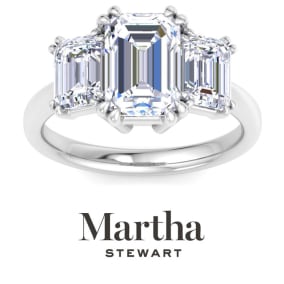 Martha Stewart 5 Carat Emerald Cut Lab Grown Diamond Three Stone Engagement Ring In 14K White Gold