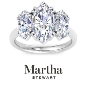 Martha Stewart 5 Carat Marquise Shape Lab Grown Diamond Three Stone Engagement Ring In 14K White Gold