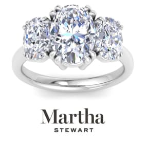 Martha Stewart 5 Carat Oval Shape Lab Grown Diamond Three Stone Engagement Ring In 14K White and Yellow Gold