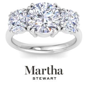 Martha Stewart 5 Carat Round Lab Grown Diamond Three Stone Engagement Ring In 14K White Gold