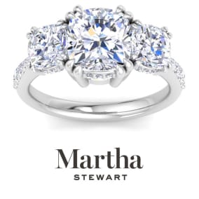 Martha Stewart 5 1/2 Carat Cushion Cut Lab Grown Diamond Three Stone Plus Engagement Ring In 14K White Gold