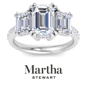 Martha Stewart 5 1/2 Carat Emerald Cut Lab Grown Diamond Three Stone Plus Engagement Ring In 14K White Gold
