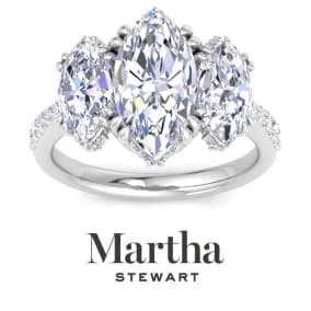 Martha Stewart 5 1/2 Carat Marquise Shape Lab Grown Diamond Three Stone Plus Engagement Ring In 14K White Gold