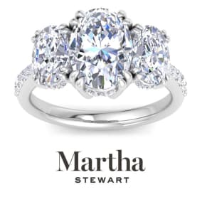 Martha Stewart 5 1/2 Carat Oval Shape Lab Grown Diamond Three Stone Plus Engagement Ring In 14K White Gold