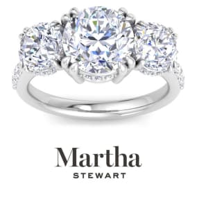 Martha Stewart 5 1/2 Carat Round Lab Grown Diamond Three Stone Plus Engagement Ring In 14K White Gold