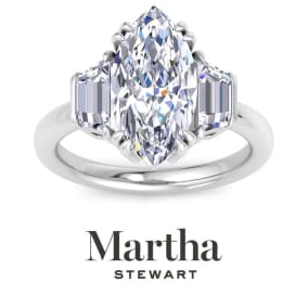 Martha Stewart 5 Carat Marquise Shape and Trapezoid Lab Grown Diamond Three Stone Engagement Ring In 14K White Gold