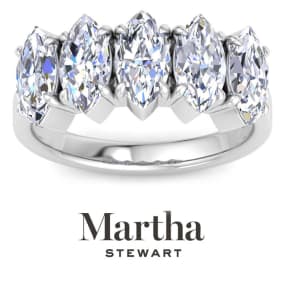 Martha Stewart 3 Carat Marquise Shape Lab Grown Diamond Five Stone Engagement Ring In 14K White Gold