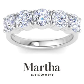 Martha Stewart 3 Carat Round Lab Grown Diamond Five Stone Engagement Ring In 14K White Gold