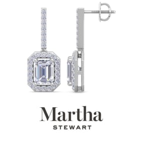 Martha Stewart 2 1/2 Carat Emerald Cut Lab Grown Diamond Drop Earrings In 14 Karat White and Yellow Gold