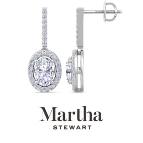Martha Stewart 2 1/2 Carat Oval Shape Lab Grown Diamond Drop Earrings In 14 Karat White and Yellow Gold