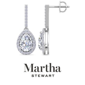 Martha Stewart 2 1/2 Carat Pear Shape Lab Grown Diamond Drop Earrings In 14 Karat White and Yellow Gold