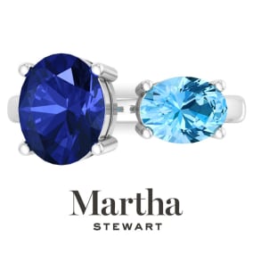 Martha Stewart 3 3/4 Carat Sapphire and Blue Topaz Two Stone Ring In Sterling Silver